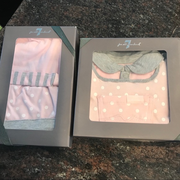 For All 7 Mankind Reversible Hat Set Baby//girls Size 0-9 Months Pink//grey